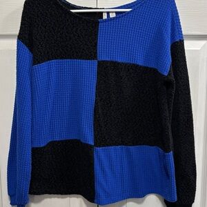 Blue and Black Colorblock Sweater Multi Textured